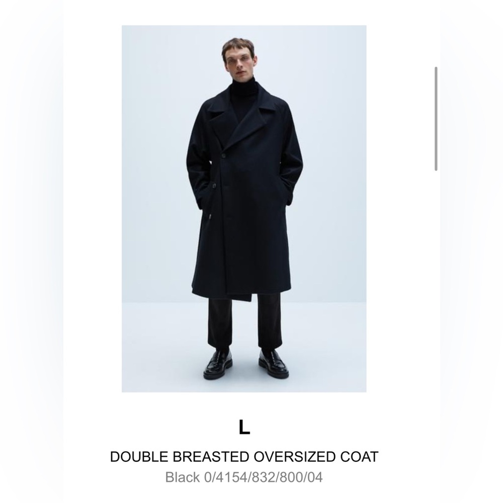 Zara Men's Double Breasted Oversized Wool Blend Belted Coat Size Large
